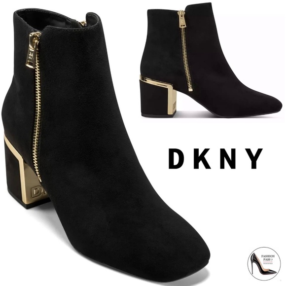 DKNY Kylah Black Suede Leather Block Heel Bootie Heeled Ankle Boot WITH ZIPPER 8 - Picture 1 of 12